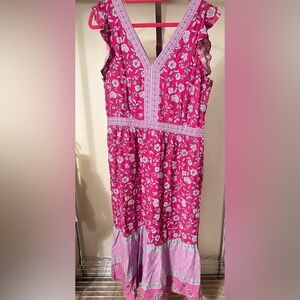 LOFT Pink Floral Midi Dress